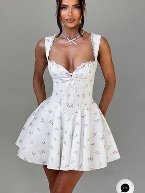 Antonella mini dress - White Floral Mini Dress with Corset Bodice